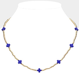 Cross Pointed Metal Ball Beaded Necklace