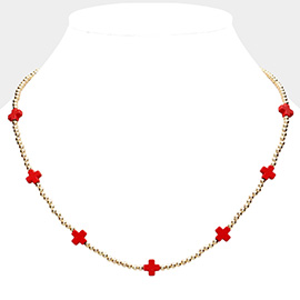 Cross Pointed Metal Ball Beaded Necklace