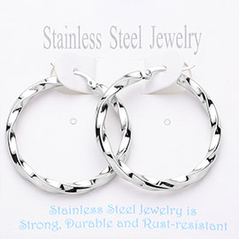 Twisted Stainless Steel Hoop Pin Catch Earrings