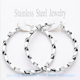 Twisted Stainless Steel Hoop Pin Catch Earrings