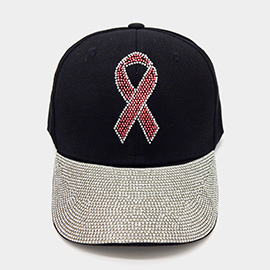 Pink Ribbon Accented Rhinestone Embellished Baseball Cap