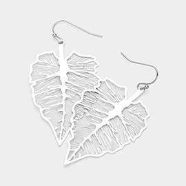 Brass Metal Filigree Leaf Dangle Earrings