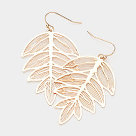 Brass Metal Filigree Leaf Dangle Earrings