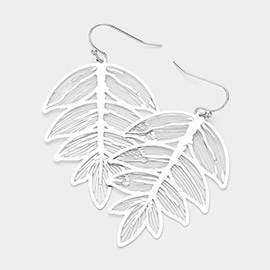 Brass Metal Filigree Leaf Dangle Earrings