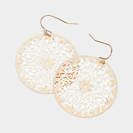 Brass Metal Filigree Round Dangle Earrings