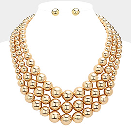 Oversized Triple Layered Metal Ball Statement Necklace