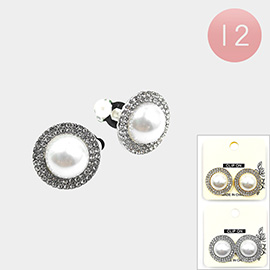 12Pairs - Round Pearl Pointed Clip On Earrings