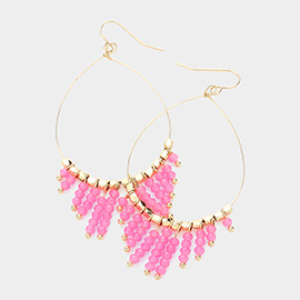 Faceted Bead Fringe Open Wire Teardrop Dangle Earrings