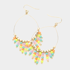 Faceted Bead Fringe Open Wire Teardrop Dangle Earrings