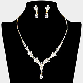 Teardrop Stone Pointed Marquise Stone Rhinestone Paved Necklace