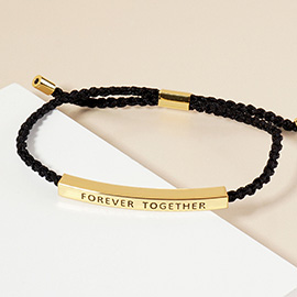 Gold Dipped FOREVER TOGETHER Message Bar Pointed Rope Adjustable Cinch Pull Tie Bracelet