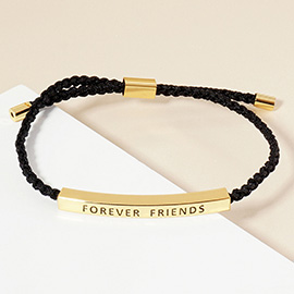 Gold Dipped FOREVER FRIENDS Message Bar Pointed Rope Adjustable Cinch Pull Tie Bracelet