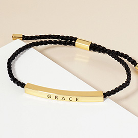 Gold Dipped GRACE Message Bar Pointed Rope Adjustable Cinch Pull Tie Bracelet