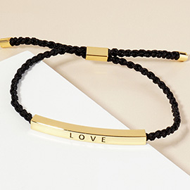 Gold Dipped LOVE Message Bar Pointed Rope Adjustable Cinch Pull Tie Bracelet