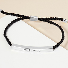 White Gold Dipped MAMA Message Bar Pointed Rope Adjustable Bracelet