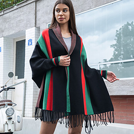 Colorblock Stripe Tassel Shawl Poncho