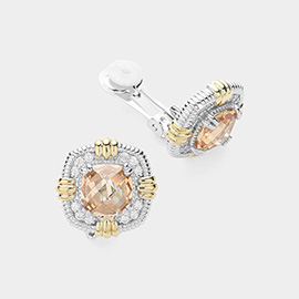 14K Gold  Plated Square CZ Stone Pointed Evening Clip On Earrings