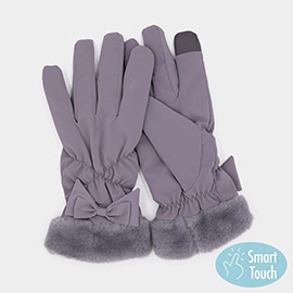 Bow And Faux Fur Cuff Fleece Smart Touch Gloves