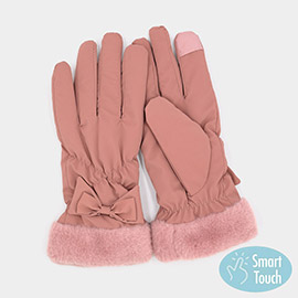 Bow And Faux Fur Cuff Fleece Smart Touch Gloves