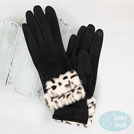 Leopard Faux Fur Cuff Smart Touch Gloves