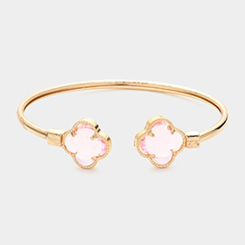 Glass Stone Quatrefoil Tip Cuff Bracelet