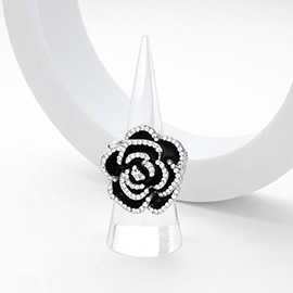 Stone Paved Rim Enamel Rose Stretch Ring