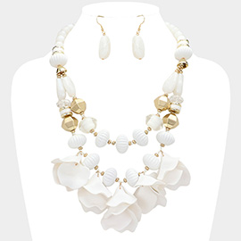 Matte Flower Petal Embellished Statement Necklace