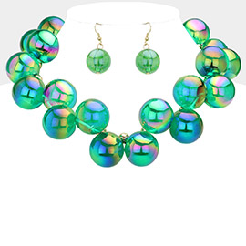 Chunky Iridescent Ball Beaded Necklace