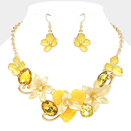 Colored Metal Flower Stone Cluster Resin Bib Necklace