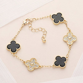 Stone Paved Natural Stone Quatrefoil Link Bracelet