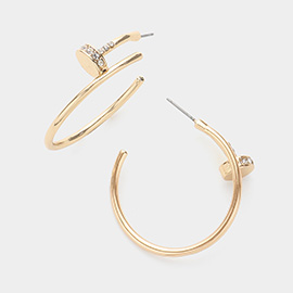 Stone Paved Nail Hoop Earrings