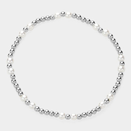 Pearl Stainless Steel Ball Beaded Stretch Bracelet