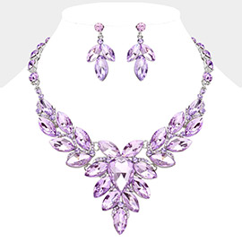 Teardrop Center Marquise Stone Cluster Evening Necklace