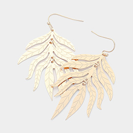 Textured Metal Tropical Leaf Dangle Earrings