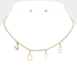 Metal VOTE Initial Message Station Rhinestone Chain Necklace