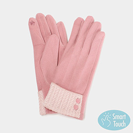 Knit Texture Button Deco Smart Touch Gloves