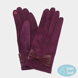 Ribbon Deco Pointed Suede Feel Smart Touch Gloves