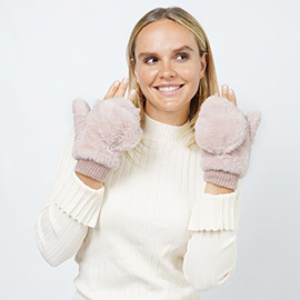 Faux Fur Flip Cover Mittens