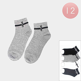 12Pairs - Sport Message Pointed Crew Socks