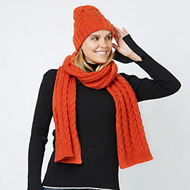 Cable Knit Hat Scarf Set