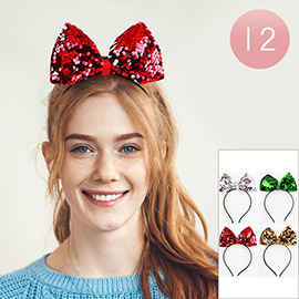 12PCS - Sequin Bow Pointed Headbands