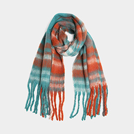 Plaid Oblong Scarf with Fringe