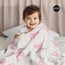 Pink Ribbon / Bow Patterned Reversible Kids Throw Blanket