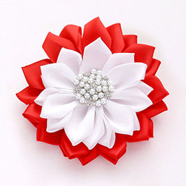 Pearl Pointed Flower Ribbon Brooch / Hair Clip