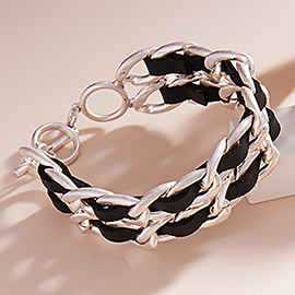 Faux Leather Braided Vintage Chain Link Toggle Bracelet