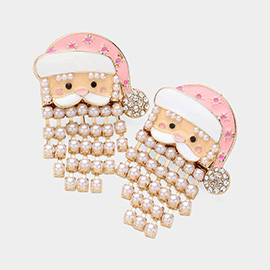 Pearl Fringe Beard Enamel Santa Earrings