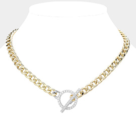 14K Gold Plated CZ Stone Paved Toggle Necklace