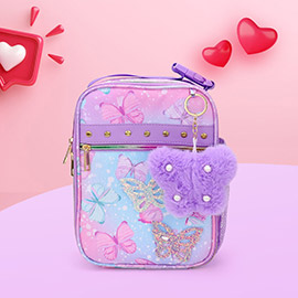 HOT FOCUS - Butterfly Insulated Water Repellent Lunch Bag with Fun Keychain