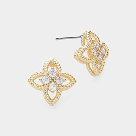 14K Gold Plated Marquise CZ Stone Pointed Clover Stud Earrings