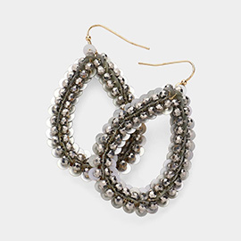 Sequin Faceted Beaded Embellished Teardrop Dangle Earrings